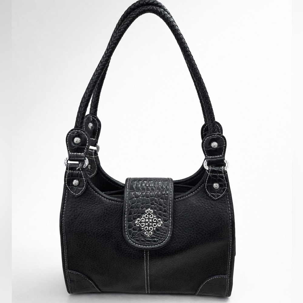 Black Women's Shoulder Bag with Decorative Accent